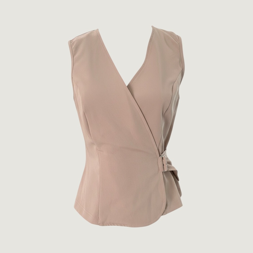 Brioche VTG Wrap Vest Top Women 7/8 Tan Excellent Side Buckle V-Neck Sleeveless